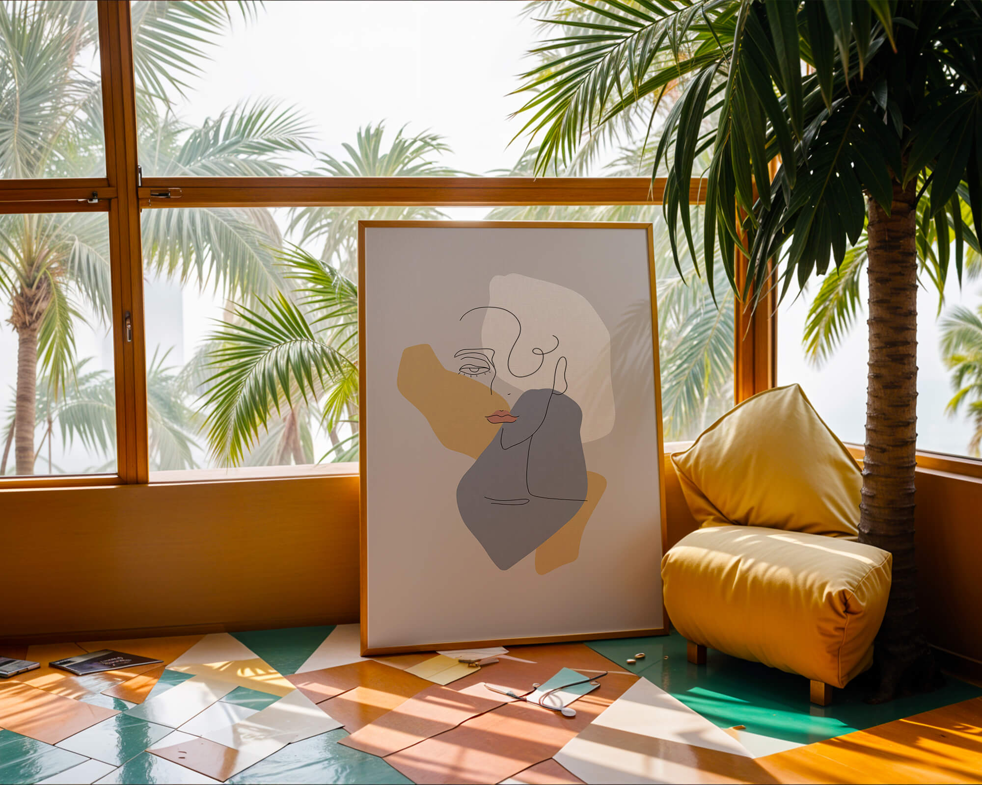 Abstract Line Art Portrait with Neutral Shapes - Mi tienda