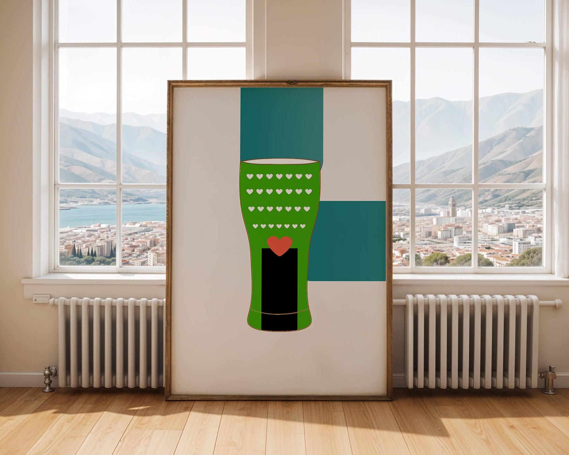 Green vase with heart pattern and minimalistic design