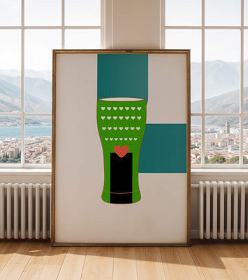Green vase with heart pattern and minimalistic design