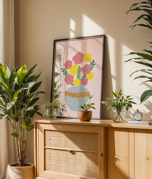 Colorful flower bouquet in a decorative vase illustration