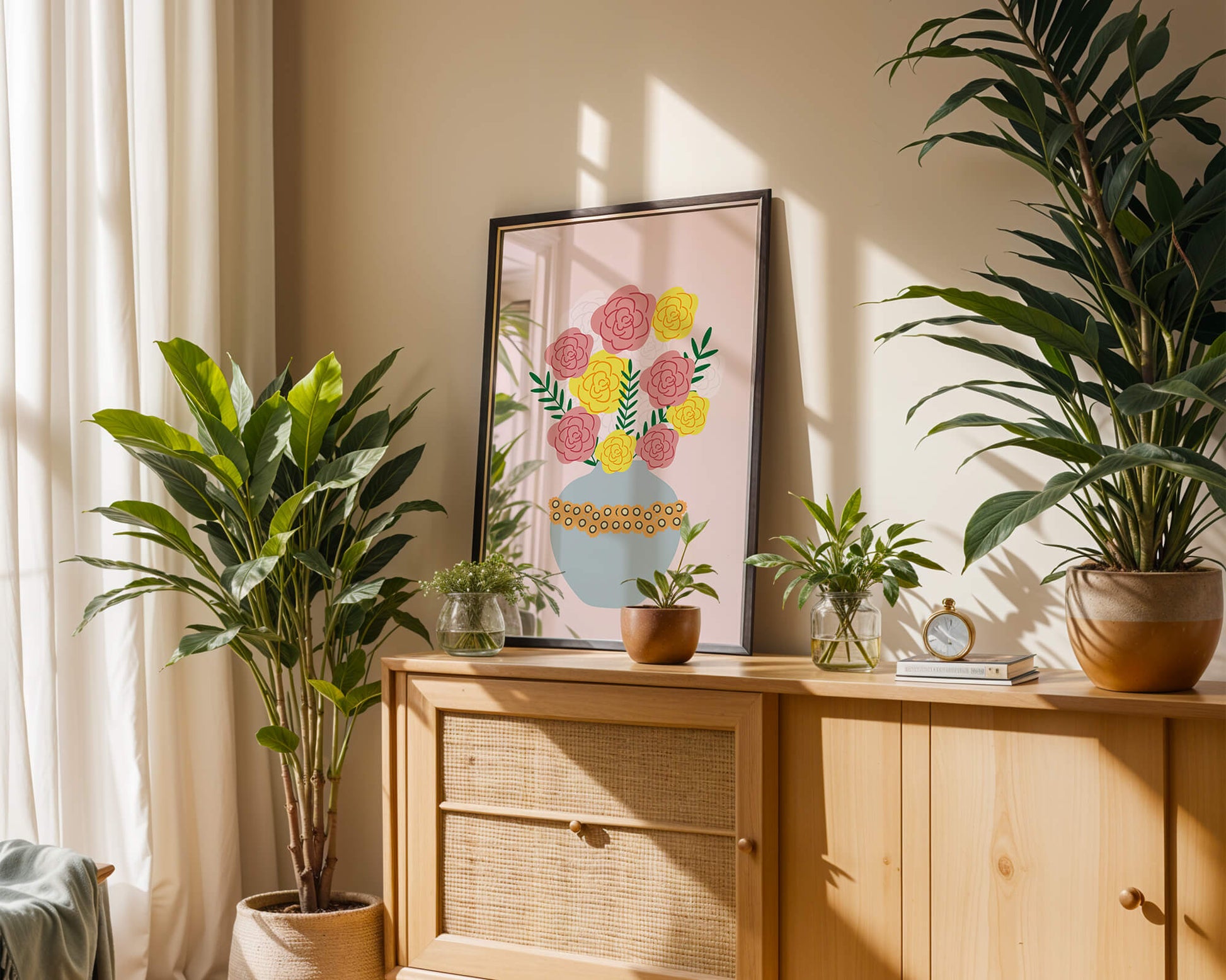 Colorful flower bouquet in a decorative vase illustration