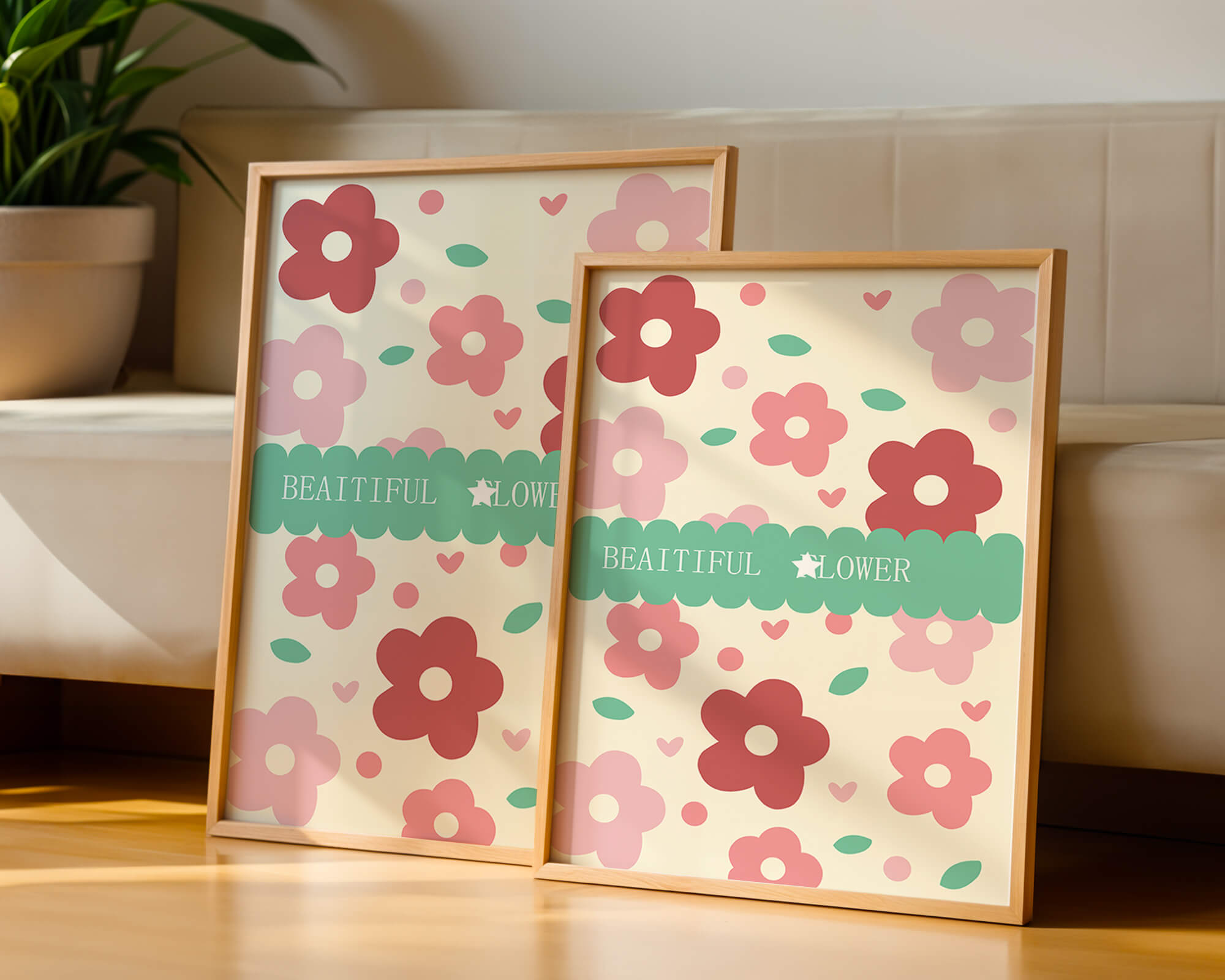 Floral pattern with retro color design and decorative text