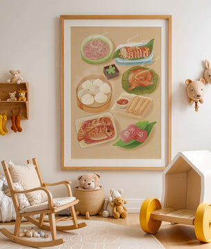 Colorful Representation of Asian Cuisine with Various Dishes