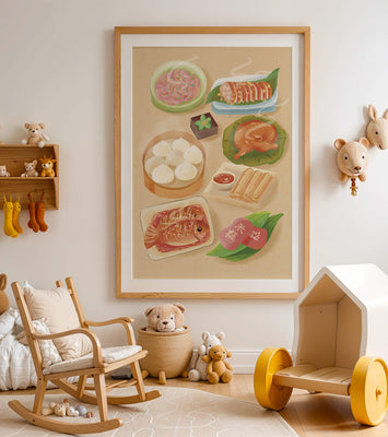 Colorful Representation of Asian Cuisine with Various Dishes