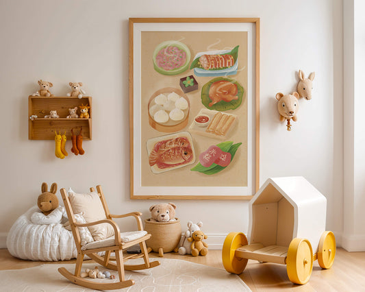 Colorful Representation of Asian Cuisine with Various Dishes