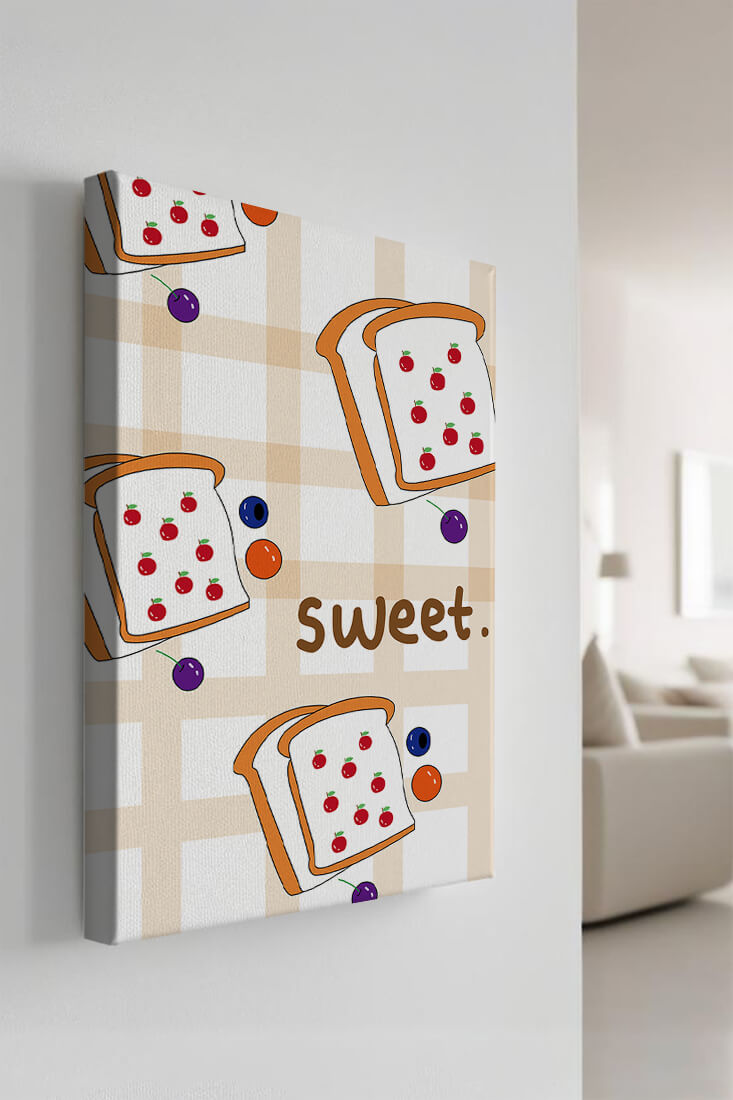 Playful toast pattern with fruit decor and text