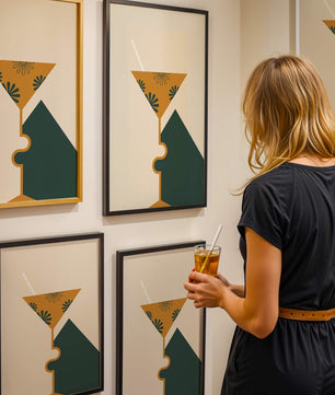 Cocktail Glass with Decorative Floral Design in Minimalist Art Style
