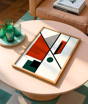 Geometric Abstract Art with Red and Green Accents
