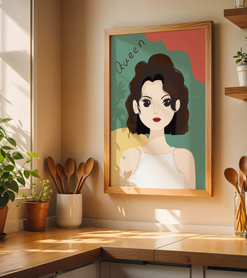 Stylized illustration of a confident woman with abstract background