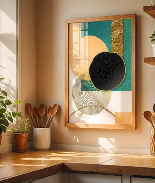 Abstrakte geometrische Komposition mit Gold und strukturierten Elementen