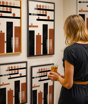 Abstract Geometric Art with Circles and Bars in Earth Tones