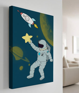 Astronaut Reaching for Star with Rocket and Planets in Space Scene - Mi tienda
