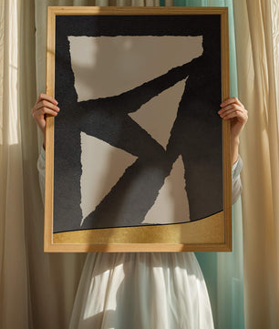 Abstract geometric design with gold and black elements