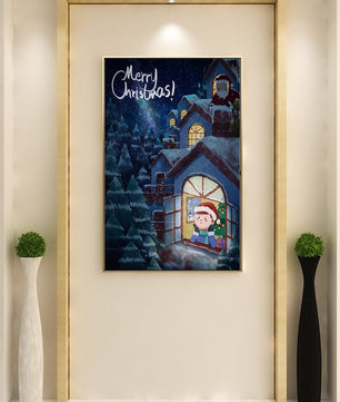 Festive Christmas scene with Santa and a cozy home