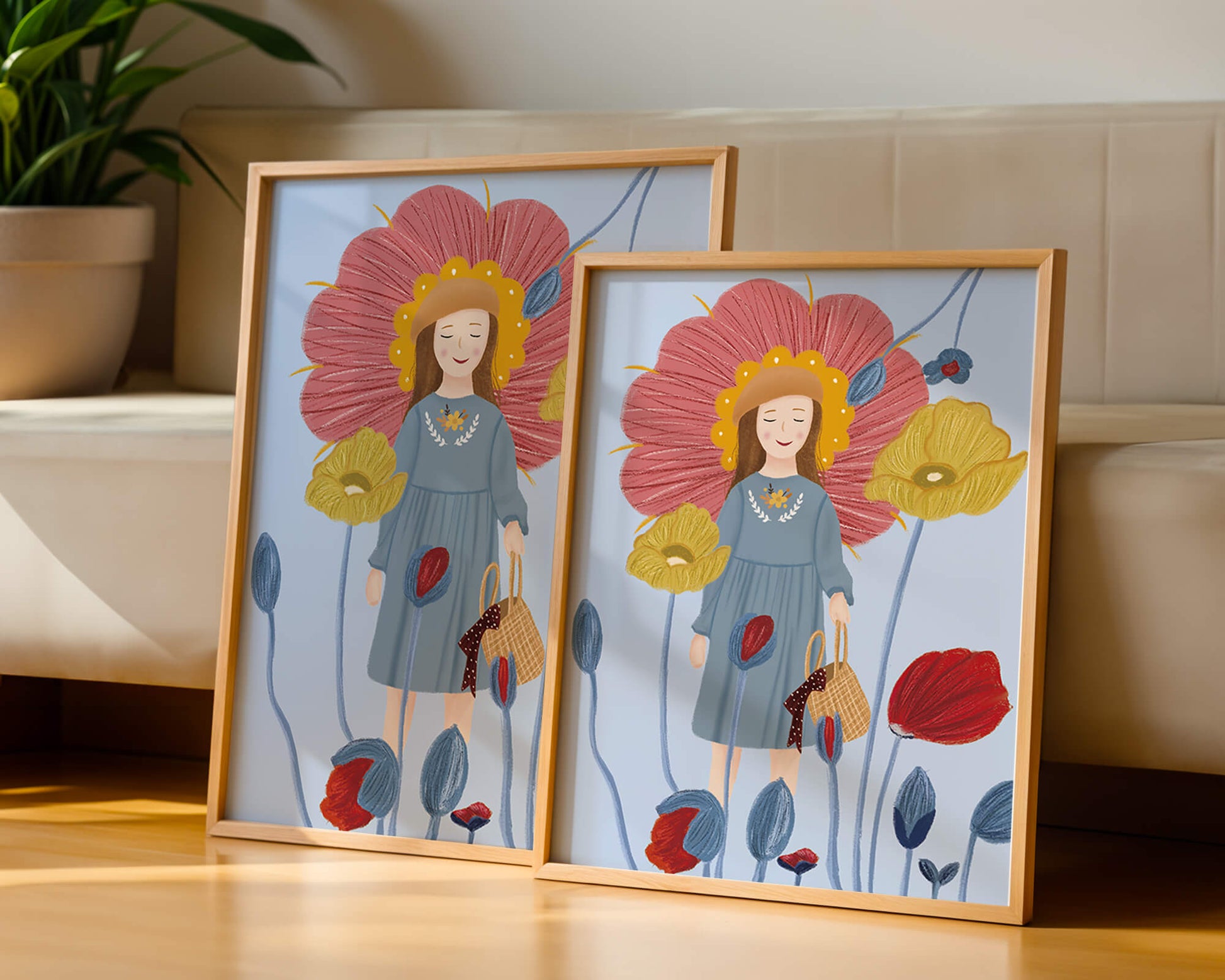Fille dans un pays des merveilles fleuri avec des couleurs pastel et des fleurs vibrantes
