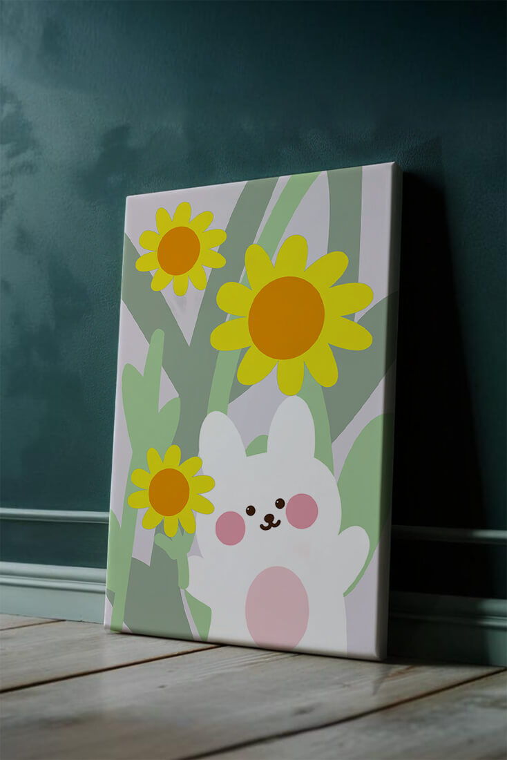 Adorable bunny with vibrant flowers cartoon illustration