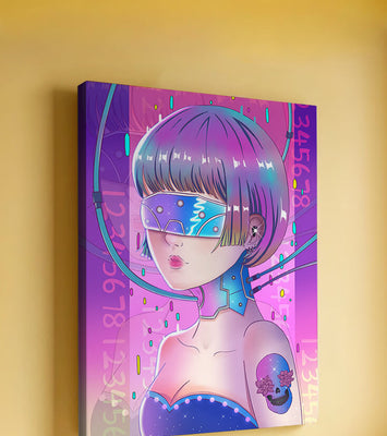 Futuristic Cyberpunk Girl with Neon Colors and Virtual Reality Elements