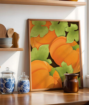 Colorful Pumpkin Pattern With Green Leaves