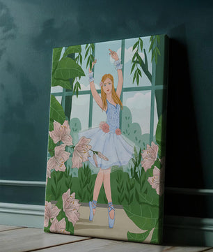 Elegant ballet dancer in a floral and botanical setting