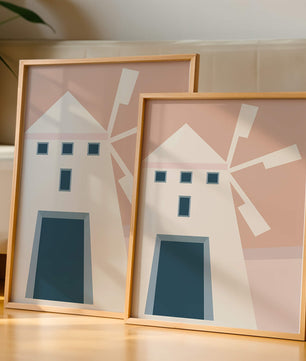 Minimalist geometric house illustration on pastel background