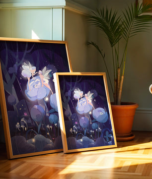 La forêt enchantée avec des fées et des fleurs lumineuses la nuit
