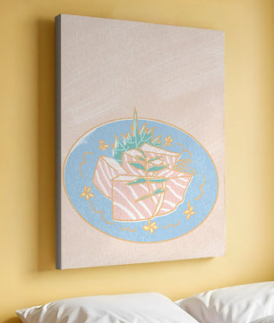 Ilustración de rodajas de sushi fresco en un plato decorativo