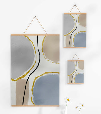 Abstract Painting with Gold Accents and Organic Shapes