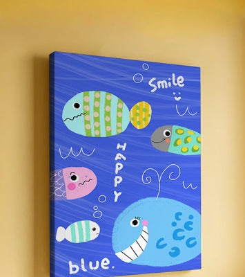 Colorful underwater scene with smiling cartoon fish