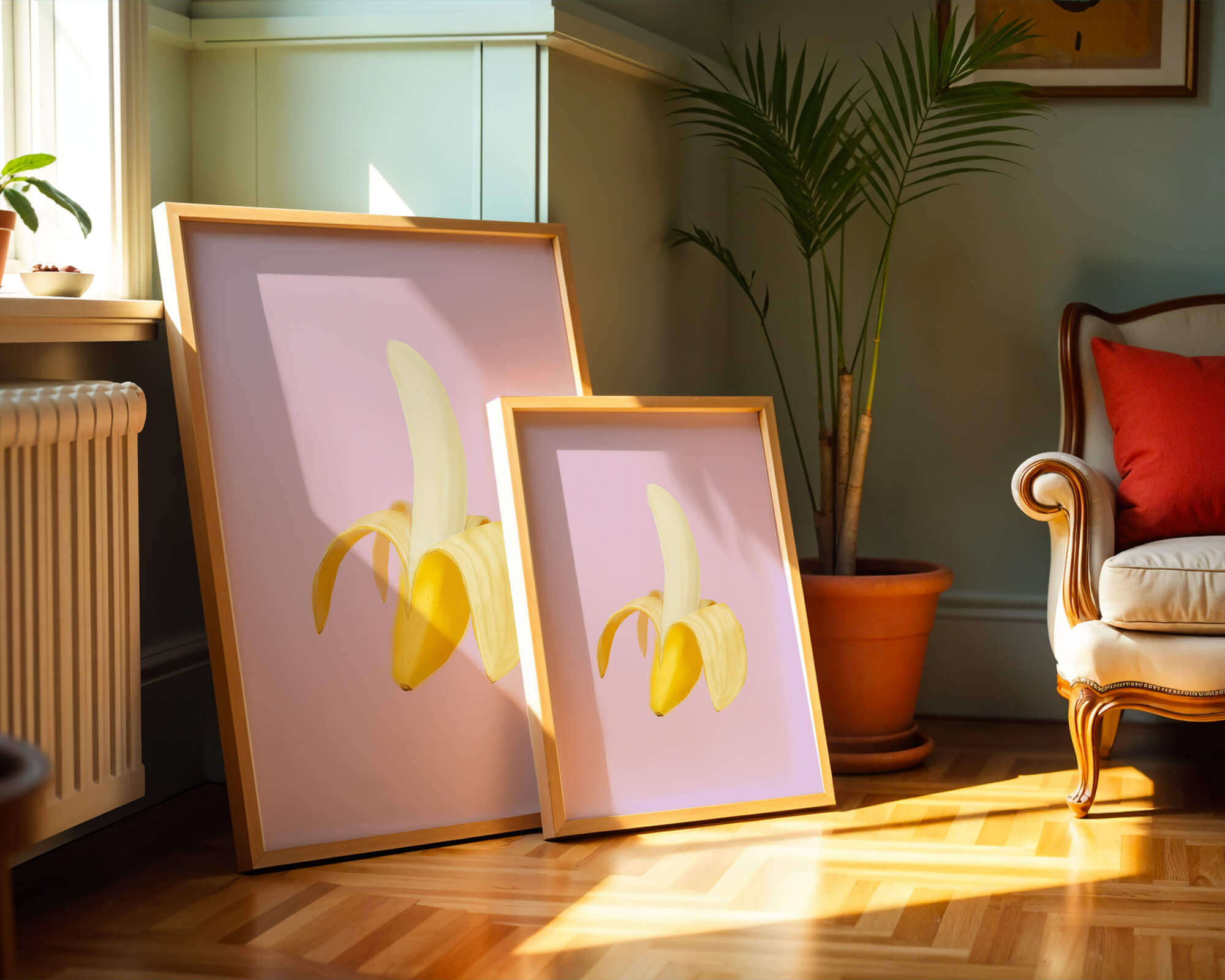 Open banana with purple background for vibrant decoration