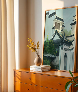 Traditional Asian architecture with lush greenery
