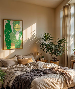 Art abstrait de cactus avec des éléments verts et jaunes