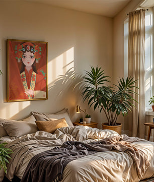 Traditional Asian Portrait with Floral Headdress and Elegant Garments - Mi tienda