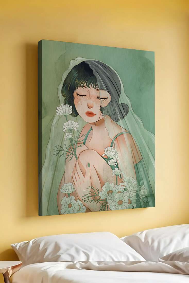 Emotional illustration of a woman surrounded by flowers