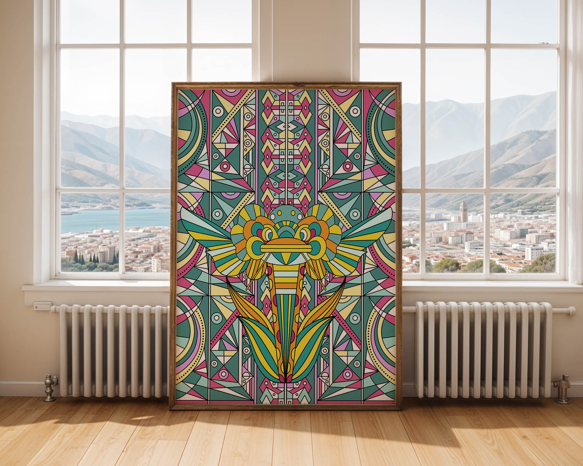 Elefante geométrico abstracto con colores vibrantes