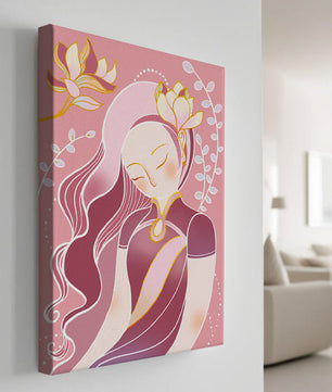 Elegant floral-themed female portrait with golden accents