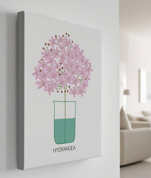 Illustration von Hortensienblüten in einer Vase mit eleganter Linienkunst