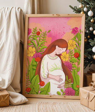 Pregnant Woman Amidst Vibrant Flowers