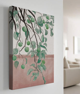 Branches With Green Apples And Leaves Over Pink Background