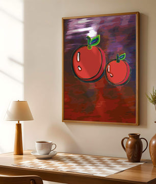 Dos manzanas abstractas con fondo colorido
