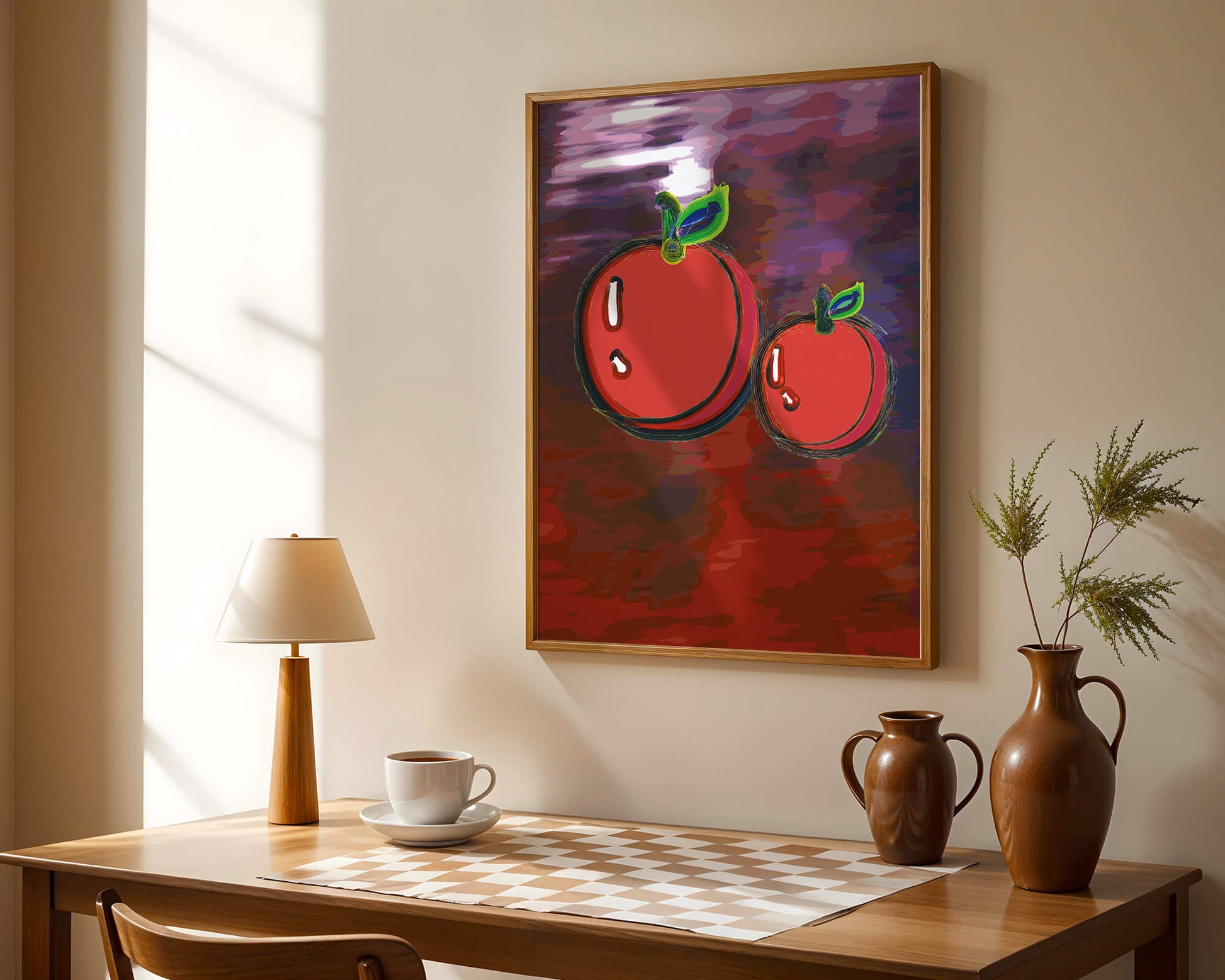 Dos manzanas abstractas con fondo colorido
