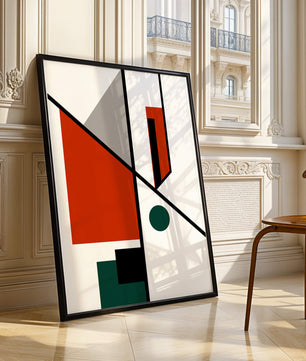 Geometric Abstract Art with Red and Green Accents