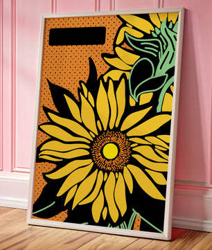 Colorful sunflower illustration with bold lines and dots
