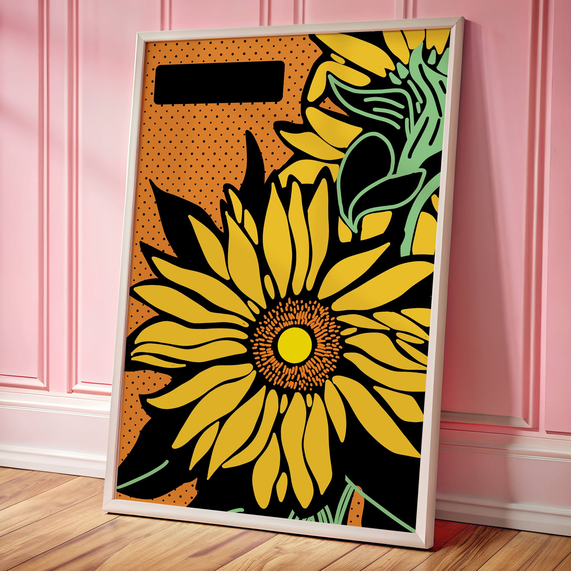 Colorful sunflower illustration with bold lines and dots