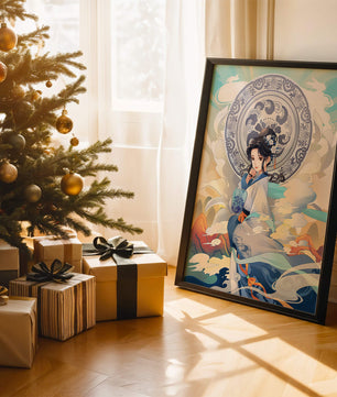 Elegantly Dressed Woman with Traditional Chinese Backdrop