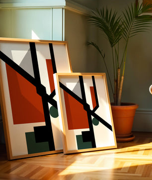 Colorful geometric abstract art with bold black lines