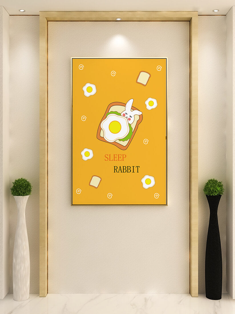 cute rabbit sleeping on toast with fried egg design