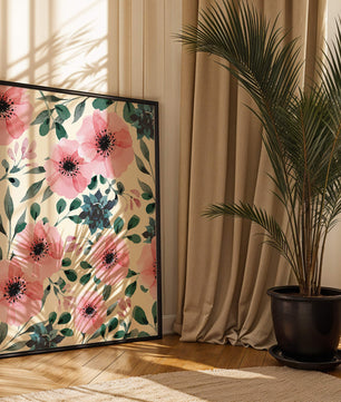 Patrón acuarela floral con flores rosas y hojas verdes
