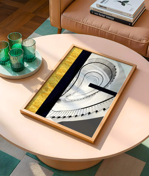 Abstract spiral staircase with a gold accent design
