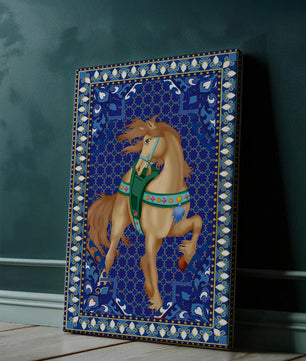Arte de caballo con patrón intrincado y un borde decorativo vibrante