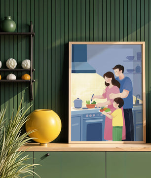 Family Cooking Together in a Modern Kitchen